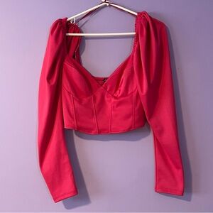 Zara Long Sleeve Hot Pink Corset Crop Top